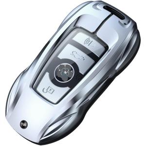 IUIU Metal Silver Key Fob Cover, Key Case Protector Compatible with BMW 1 3 5 7 Series, X1 X2 X3 X4 X5 X6 (B Style)