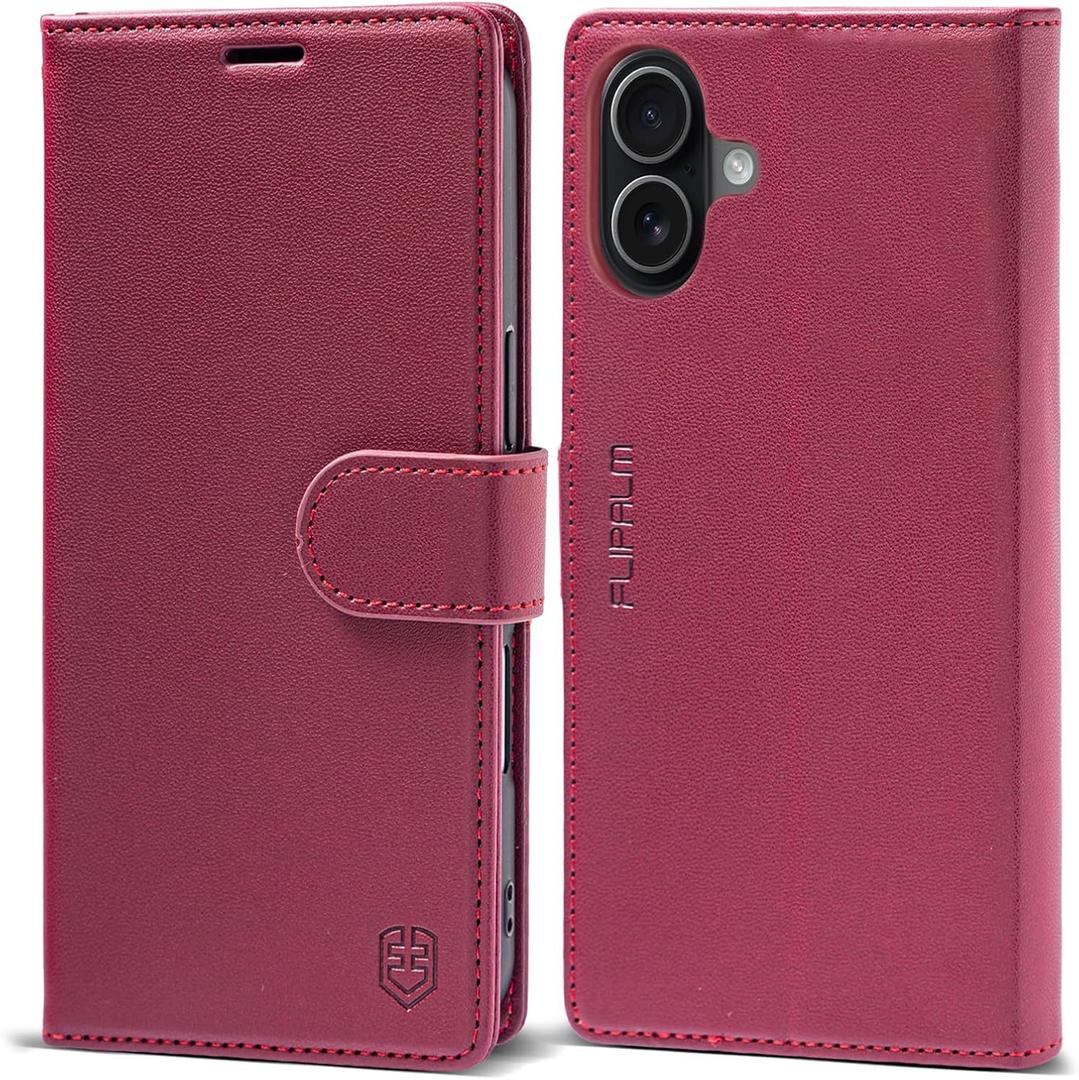 Wallet Case for iPhone 17 with Credit Card Holder,PU Leather Folio Flip Kickstand Protective Shockproof Cover for Apple 17 Phone Case (Red, for iPhone 17-6.3'')