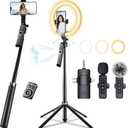 Vlogging Kit with 2 Mics and 10" Ring Light, 71” Tracking Tripod for iPhone