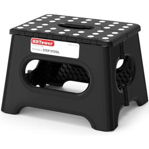 HBTower Folding Step Stool 9 Inch - Holds 600 lb, Non-Slip Surface & Carry Handle - Sturdy Step Stool for Kids, Toddlers & Adults - Compact Foldable Foot Stool for Kitchen, Bathroom, Bedroom, Outdoor