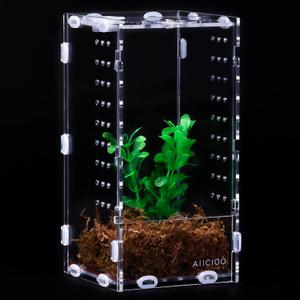 Aiicioo Micro Habitat Terrarium Enclosure 4x4x8 Inches Tarantula Enclosure Box Insect Habitat Clear Acrylic Reptile Feeding Tank for Jumping Spiders Insect Small Tree Dwelling Reptiles