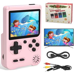 Huunad Handheld FC Game Console, 500 Classic FC Games with 3.0 Inch LED Display Rechargeable Battery, Portable Arcade - Ideal Festival & Birthday Gift for Kids (Pink)