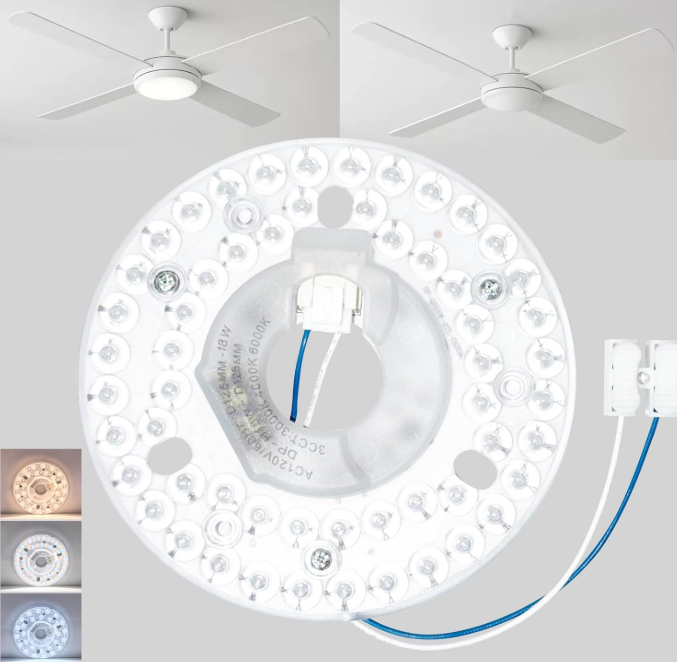 4.92" Ceiling Fan LED Light Board Replacement Upgrade Retrofit Kit Bright Dimmable 120V 18W 3CCT 3000K 4000K 6000K Daylight 1500LM PCB Panel, Magnetic or Screw Easy Install in 5min to Reilluminate ETL
