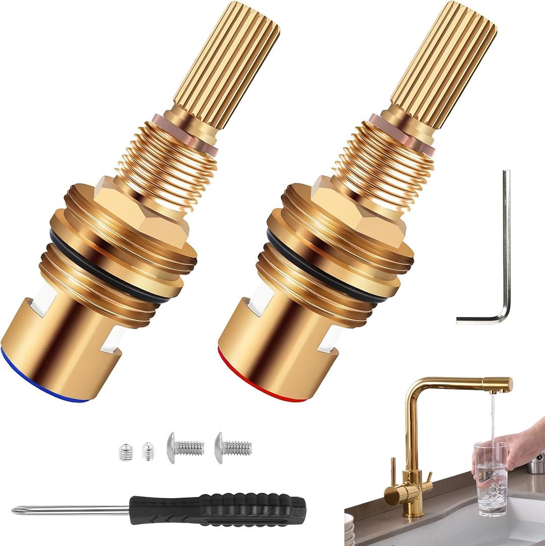 Brass 1-001 & 1-002 Ceramic Valve Set,Replacement Hot Widespread Cartridge and Cold Widespread Cartridge,Brass Construction