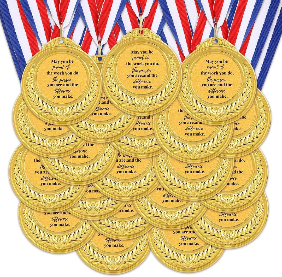 Ecally 36 Set Employee Appreciation Gifts Metal Gold Award Medal with Neck Ribbon Inspirational Gold Dot Sticker Motivational Medals Thank You Gifts for Coworker Colleague Leaving Team Building
