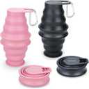 Nefeeko Collapsible Water Bottle,17oz(500ml) Reuseable BPA Free Silicone Foldable Water Bottles for Travel Gym Camping Hiking, Portable Leak Proof Sports Water Bottle with Carabiner (PKBK)