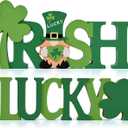 3 x St Patrick's Day Table Decorations 2 Pcs Wooden Shamrock Gnome Lucky Sign Centerpieces for Table Tiered Tray Decor, Green Irish Leprechaun Themed Decor for Saint Patty's Party Home Farmhouse