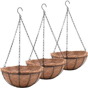 EIMQUVW Metal Hanging Planters Basket Set of 3 Hanging Flower Pots 12 Inch Chain Round Wire Plant Holder with Coco Coir Liner Garden Watering Hanging Baskets for Patio Garden Outdoor1