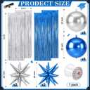 Seenelling 25 Pcs Blue and Silver Birthday Party Decorations Sets 22 Inch 4D Large Stars Balloons with Metallic Tinsel Foil Fringe Backdrop Curtains for 2026 Graduation Anniversary Wedding Decor