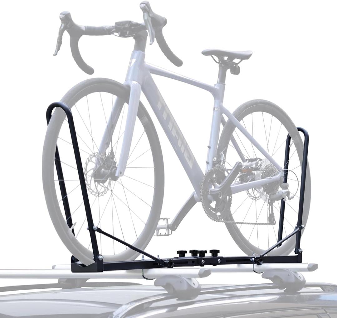 Roof Bike Rack Mount for Car & SUV, Foldable Upright Bicycle Carrier with Two Arms, 1-Bike Rooftop Carrier, only for Removable Roof Crossbars