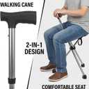Cane with Seat Foldable Lightweight, Walking Cane with seat, Adjustable Walking Stick for Seniors & Elderly, with Padded Seat and Non-Slip Base for Outdoor Walking, Hiking, and Travel Assistance
