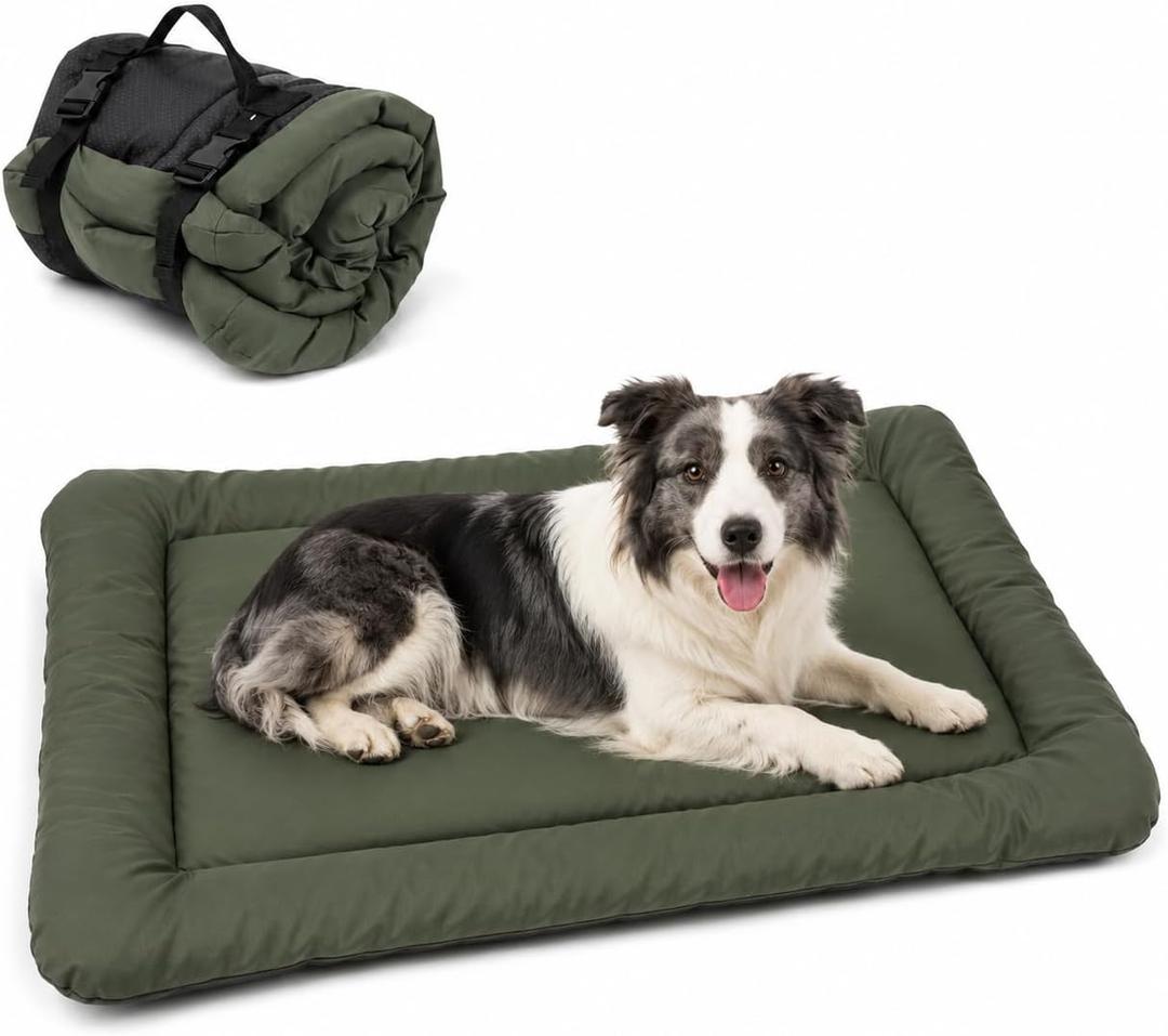 Large Roll-Up Dog Bed, Green Plush Top with Black Bottom