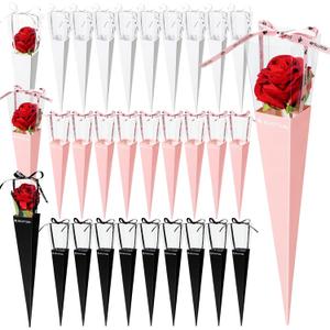 Gueevin 60 Pcs Flower Bags for Bouquets Single Rose Sleeves for Flowers DIY Packaging Bouquet Holder Wrapping Gift Bags for Valentines Day Wedding Birthday Gift(Romantic Color)