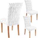 VitalCozy Cream White Bow Chair Covers Set of 2 Coquette Room Decor Cute Faux Fur Chair Back Covers Soft Beige Seat Slipcovers for Dining Room Kitchen Wedding Party Decor