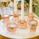 Kate Aspen Glass Taper Candle Holder Set of 6 - Rose Gold Ribbed Vintage Candlestick Votive Pillar Decorative Centerpiece for Dining Table Shelf Decor