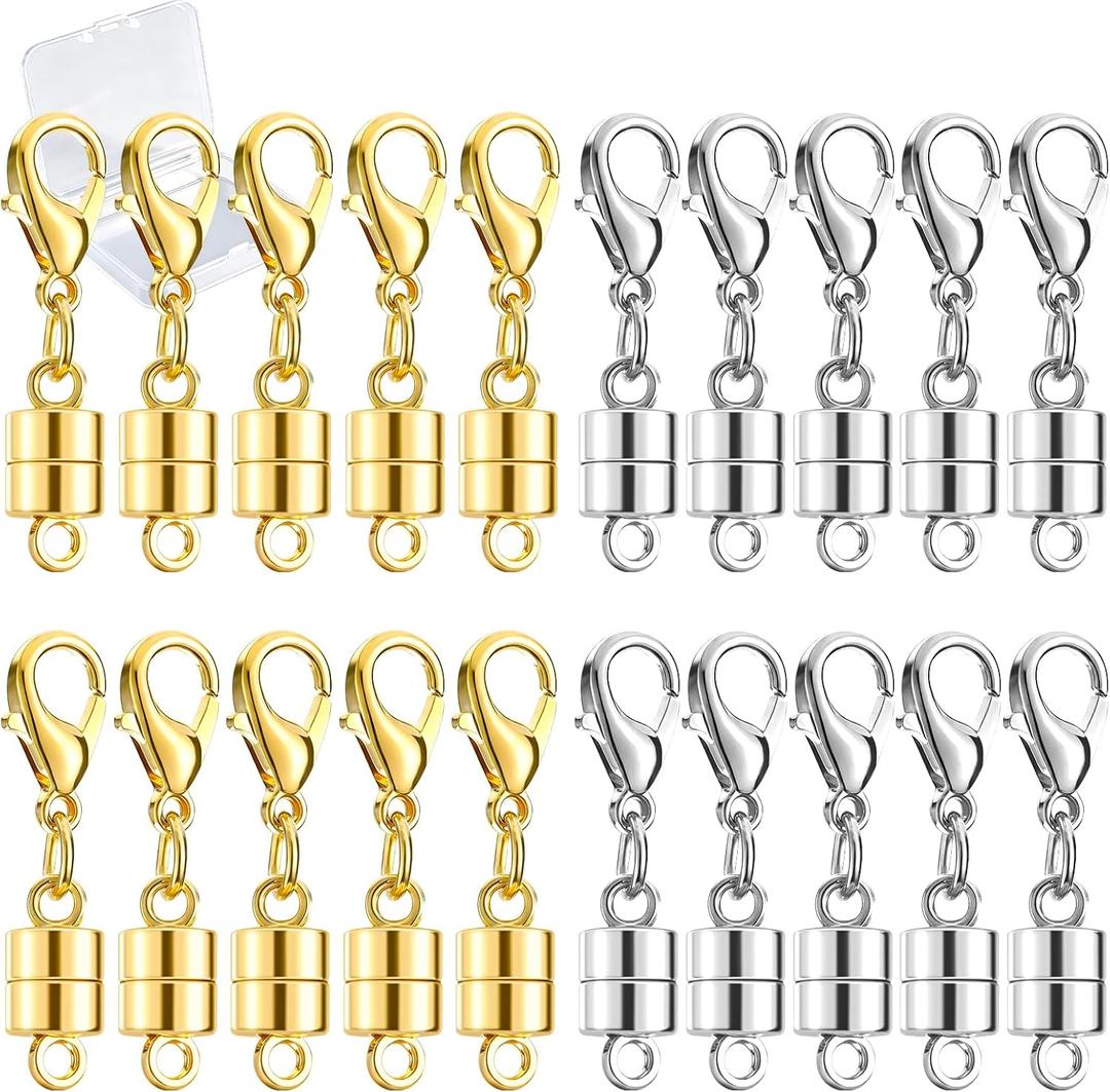 Buelkmag Magnetic Necklace Clasps and Closures 20 PCS Gold and Silver Clasp for Necklaces Jewelry Bracelet Women Making Magnet Lobster Extender Bracelets Extenders Magnets Helper Extra Strong