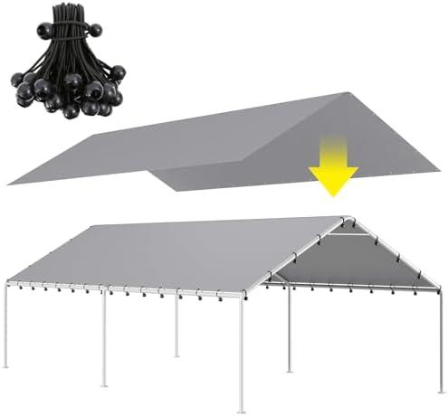 GARVEE 10 x 20 Ft Carport,Replacement Canopy Cover Garage Top Tent Shelter Tarp,Grey Waterproof & UV Protected (Only Tarp Cover, Frame Not Include)