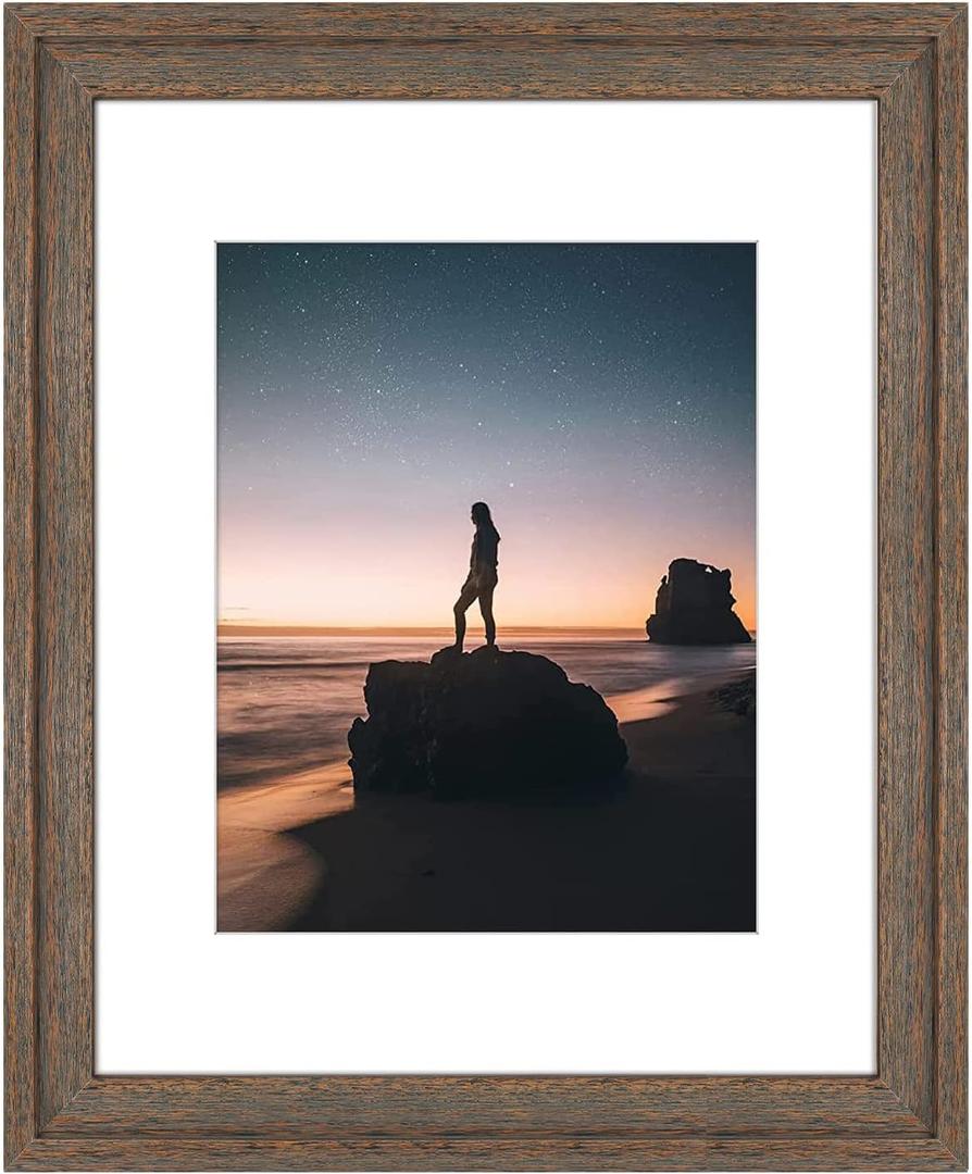 Golden State Art, 16x20 Picture Frame - Displays 11x14 Photo with Mat or 16x20 Without Mat, Wide Moulding Solid Wood Frame for Wall Display, Distressed Brown
