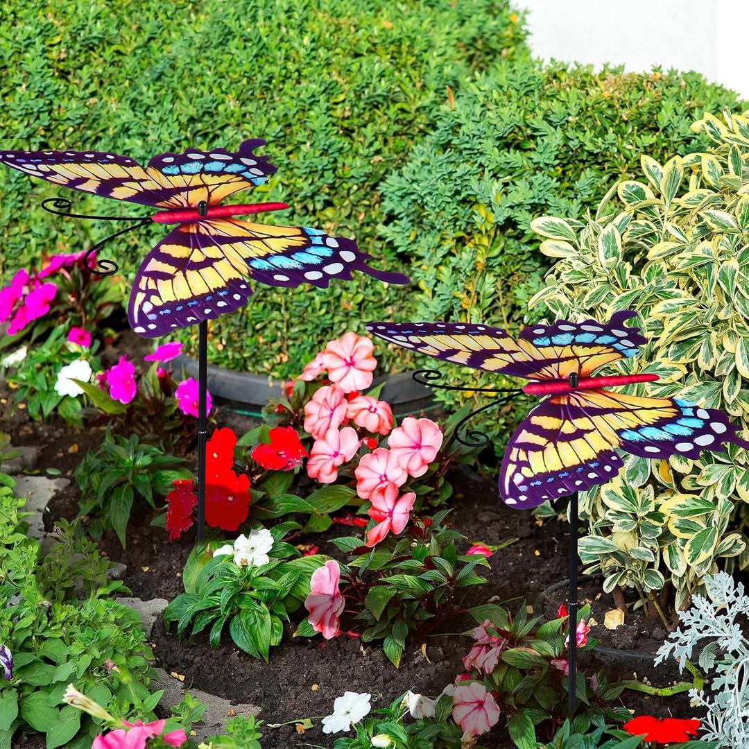 MorningRo 2 Pack Plant Shades Umbrellas Outdoor Sun Covers, Garden Yard Decorations, Large Iron Shade Umbrellas for Patio Outside Potted Plants(Butterfly)