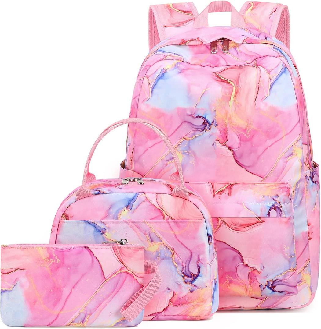 Bluboon Teen Girls School Backpack Kids Bookbag Set with Lunch Box Pencil Case Travel Laptop Backpack Casual Daypacks (Marble Pink-Blue) (Large) Bluboon Teen Girls School Backpack Kids Bookbag Set with Lunch Box Pencil Case Travel Laptop Backpack Casual Daypacks (Marble Pink-Blue) (Large)