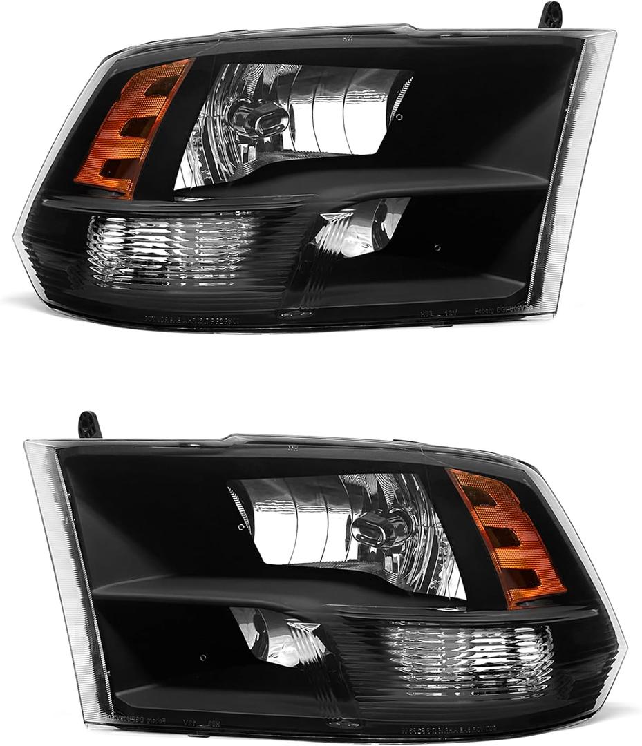 2009-2018 Dodge Ram 1500 Headlights Assembly,2010-2018 Dodge Ram 2500/3500 Quad And Dual Style Black Housing Amber Reflector Replacement Driver and Passenger Side
