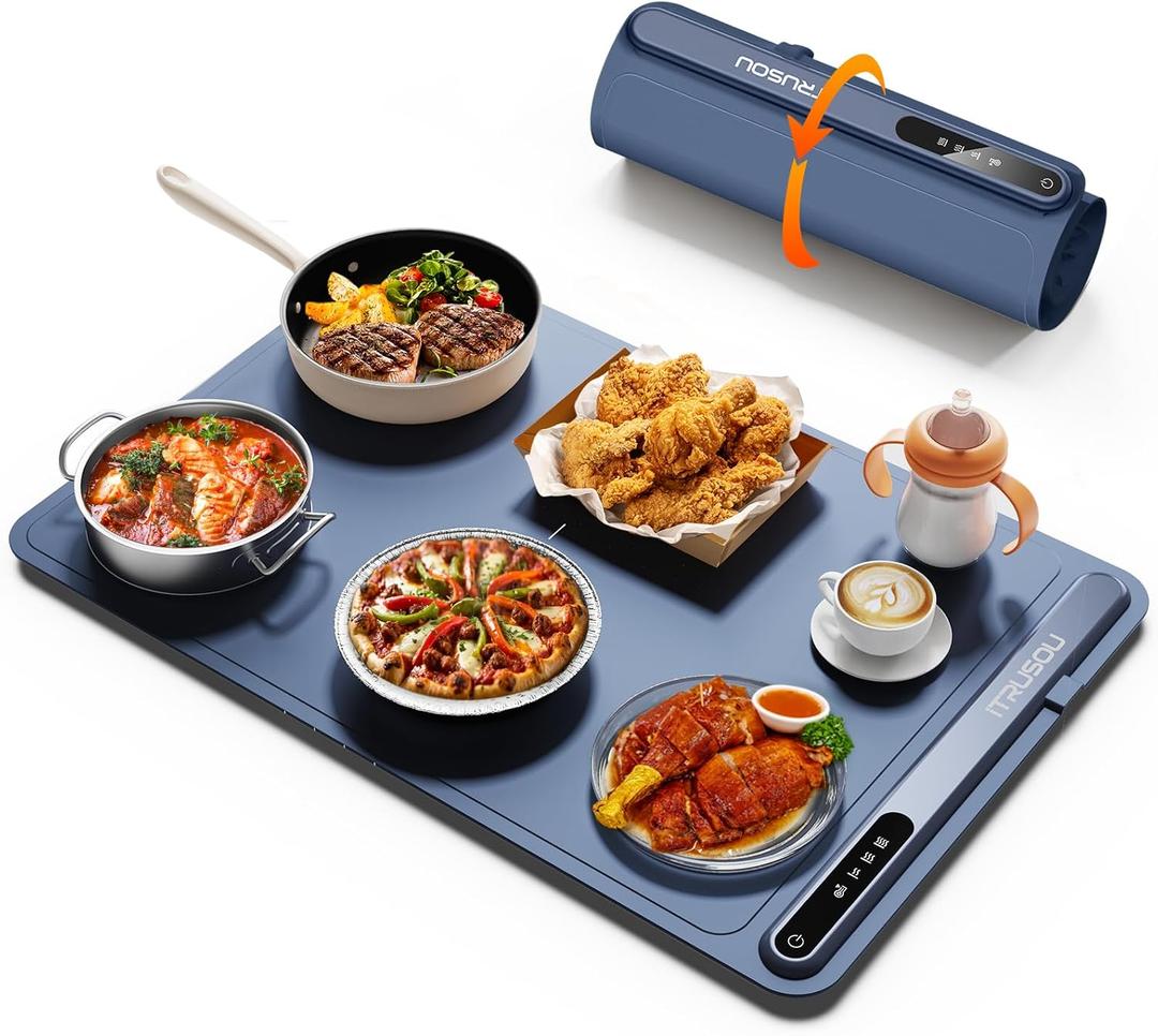 Warming Mat for Food (24"x16") - iTRUSOU 3-Year Classic Electric Warming Tray with 3-Level Temp Control, Rapid Heating 250W Energy-Saving - Rollable Large Food Warming Mat for Parties & Buffet