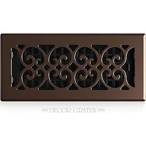 Decor Grates Metal Scroll Decorative Air Vent Cover 4x10 Floor Register – Adjustable Control Lever – AC Floor Vent Covers for Home Floor Vents – Fits 4 x 10 Inch Opening – Rubbed Bronze (SPH410RB)