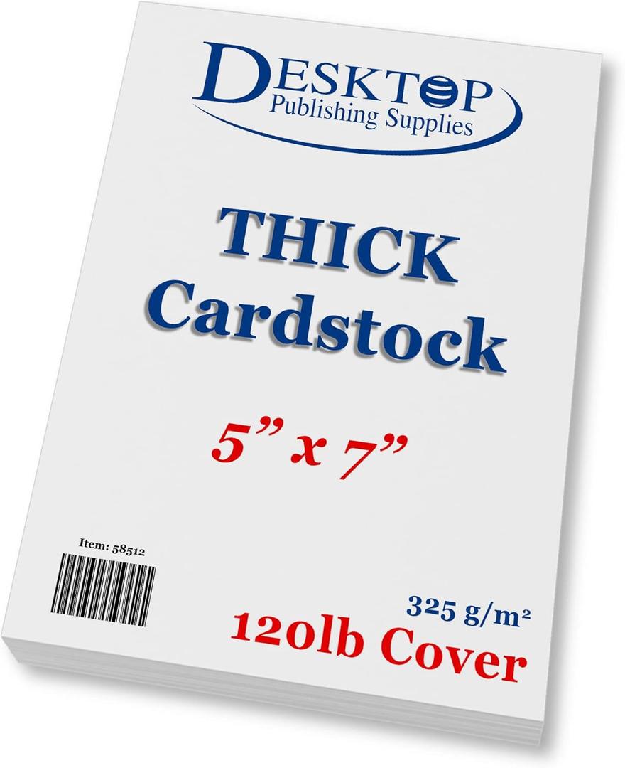 Thick Heavy Duty 120lb Cover Cardstock - 5" x 7" Bright White - 325gsm 15pt Thick Paper - Index, Flash & Post Card Stock (100 Pack)