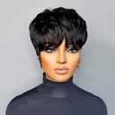 Short Pixie Wigs for Black Women Pixie Cut Human Hair Wigs for Women Black Color Lightweight Glueless Short Layered Pixie Wig Easy to Throw on and go