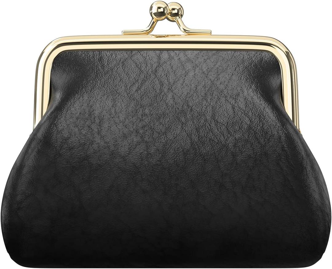 Coin Purse, Small PU Leather Change Purse, Coin Wallet with Clasp, Car Change Holder Pouch for Woman Men Kids Girls, Black