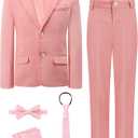 A&J DESIGN Boys 5-Piece Formal Suit Set with Jacket, Dress Pants, Tie, Bowtie and Pocket Square (Pink, M), Size 12