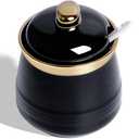 HAOTOP 12oz Sugar Bowl with Lid and Spoon,Simple Ceramic Sugar Jar Sugar Container Sugar Dispenser Coffee Bar Accessories, Modern Kitchen Countertop Canisters, Black