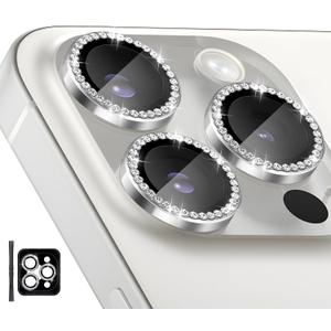 Camera Lens Protector for iPhone 16 Pro/iPhone 16 Pro Max, Individual Tempered Glass Camera Ring Lens Protector with Installation Tray Fit for iPhone 16 Pro/16 Pro Max Diamond Silver