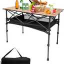 Portable Outdoor Roll-Up Aluminum Camping Table, Adjustable Height Foldable Camp Table with Storage Food Bag, Large for 2-4 People, Outdoor Use for Camping Picnic BBQ, Support Up to 110 Lbs