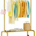 Rolling Clothing Racks for Hanging Clothes, Garment Rack for Clothes to Hang, Metal Portable Wardrobe Rack for Coats, Jackets, Shirts, Dress, Warm Gold