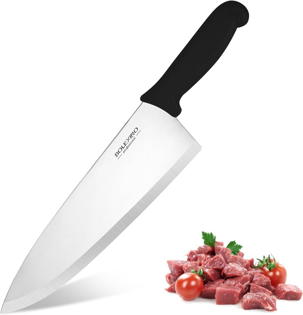 Chef Knife,10 inch High Carbon Stainless Steel Kitchen Knife, Sharp Cutting Knife W/Ergonomic Handle for Household or Business (Black)