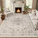 Area Rugs 10x12 Living Room Rug: Washable Rug Soft Vintage Distressed Floral Carpet Indoor Non-Slip Stain Resistant Large Carpets for Bedroom Dining Room Farmhouse Nursery Home Office Brown Beige
