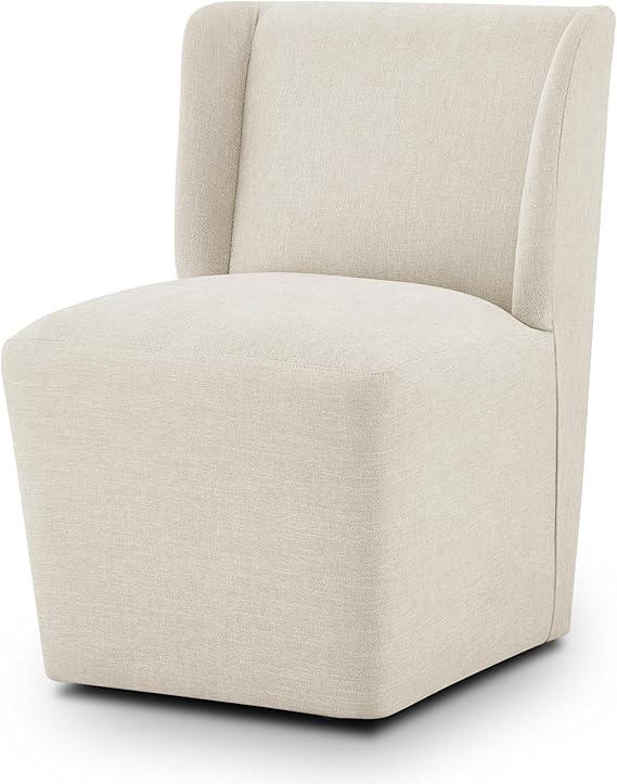 Upholstered Dining Chair with Casters Wingback Modern Side Armless Deskchair with Rollers for Diningroom Bedroom Livingroom Reading Room,Cream Beige, count of 1