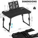 Lap Desk for Bed Adjustable Height, Foldable Bed Table with Storage Drawer, Tablet Slot & Cup Holder, Portable Laptop Stand for Bed & Sofa, Bed Desk for Adults & Kids, Black