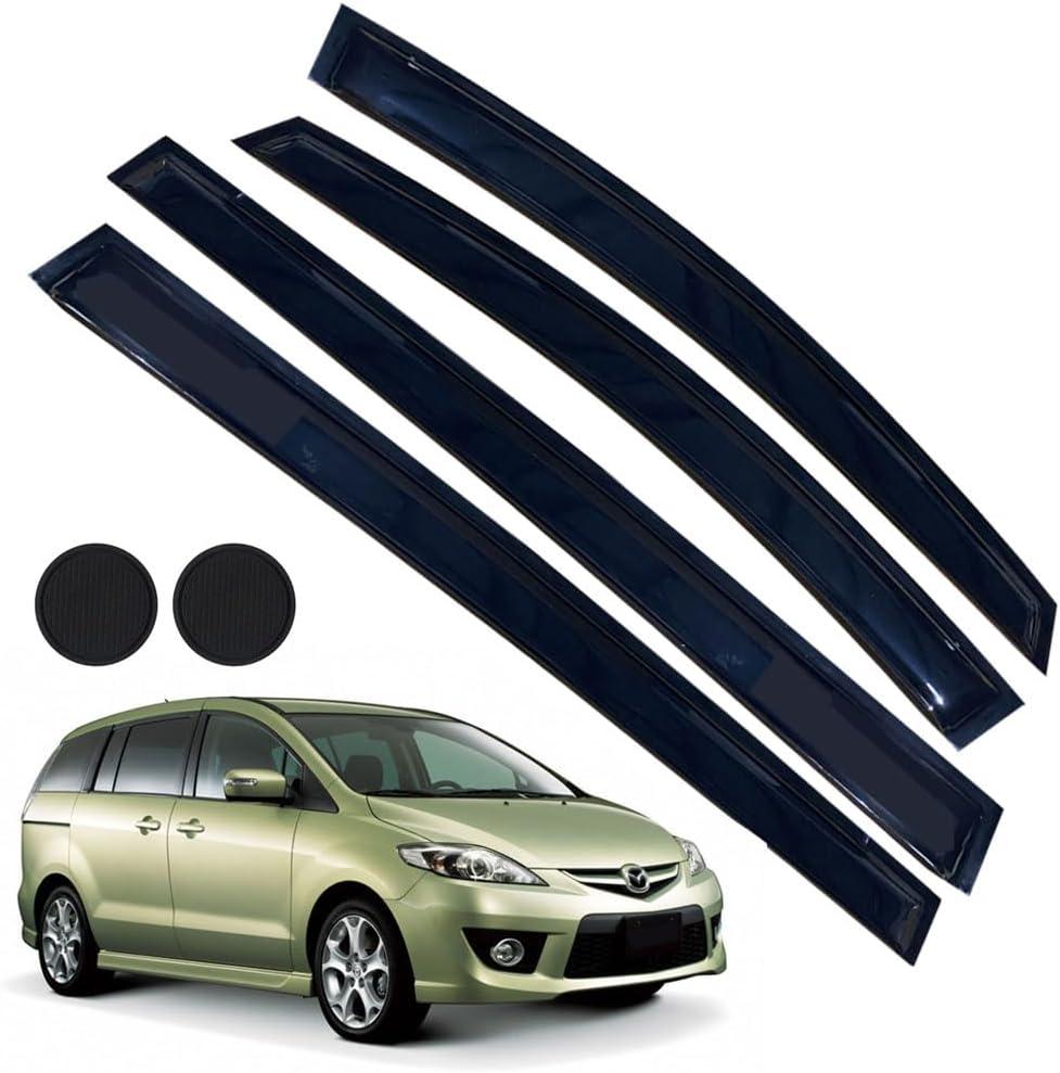 Rain Guards for Mazda 5 2006-2015, Tape-on Side Window Deflectors for Mazda 5, Window Visors for Mazda Cars, for Mazda Car Accessories 4 Rain Guards  2 Car Coasters