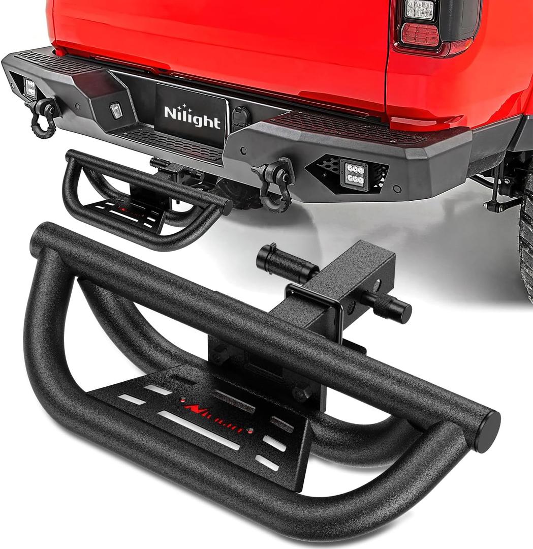Nilight Universal Hitch Step Textured Black Drop Trailer Hitch Step Fit 2 Inch Receiver with Hitch Lock Stabilizer Towing Bar Rear Bumper Guard Rated up to 350 Lbs for Pickups Trucks Vans SUVs ATVs