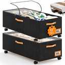Under Bed Storage with Wheels, 12" Height Under Bed Storage Extra Deep Under Bed Storage Containers, Perfect for 14'' Bed Frame, No Assemble Metal Rolling Underbed Storage for Clothes Shoes Blankets
