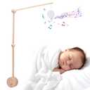 Baby Crib Mobile Arm Wooden Holder with Rotating Music Box Nursery Decor Attachment Safe Anti Slip Set for Baby Girls Boys Nursery Decor