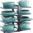 LAMU Pots and Pans Organizer Rack for under Cabinet, 8 Adjustable Tiers Pan Pot Organizers inside Cabinet with 15" Height, Heavy-Duty Kitchen Organization and Storage Holds up to 12" Cookware, Black