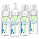 Dr. Brown's AntiColic Options+ Narrow Glass Baby Bottle with Level 1 Slow Flow Nipple, BPAFree, 4 oz/120mL, 4Pack