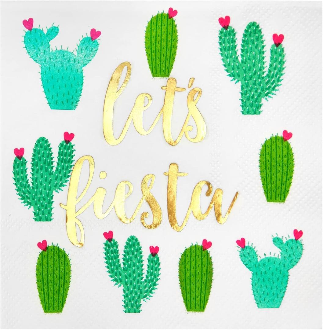 50 Pack Lets Fiesta Taco Napkins for Party, Cinco De Mayo Party Decorations, Paper Margarita Napkins (5x5 In)