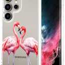 Hungo Compatible for Samsung Galaxy S25 Ultra Case for Women Girls Clear Design Cute,Girly Girls Skin Pink Couple Flamingos in Love Heart Animal