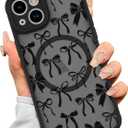 AIGOMARA Case for iPhone 14 Plus [Compatible with MagSafe] Black Ribbon Bow Pattern Design Soft TPU Bumper Hard PC Back Anti-Fall Shockproof Protective Slim Magnetic Cover for Women Girls