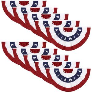 3x6 Ft American Pleated Fan Flag (Set of 10) – Patriotic Half Fan Bunting, 4th of July Memorial Day Decorations for 250th Anniversary
