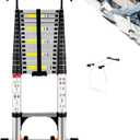 19 FT Telescoping Ladder with Stabilizers, Adjustable Multi-Purpose Collapsible Extension with Hooks & Wheels, Heavy Duty 330 lbs Max Capacity, Ideal for Home and Outdoor Work,Silver
